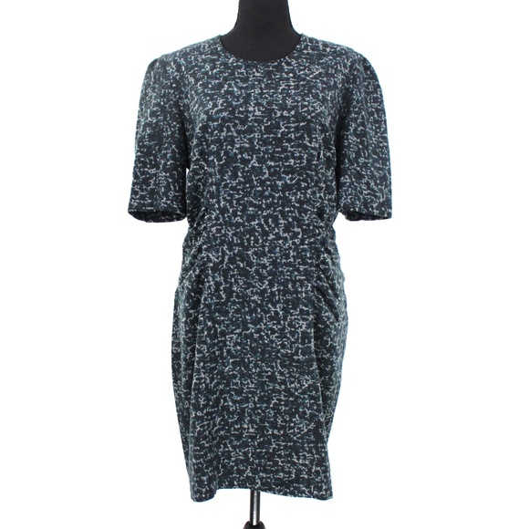Burberry London Wool Blend Black Blue Abstract Print Shift Mini Dress 12 - Picture 1 of 8